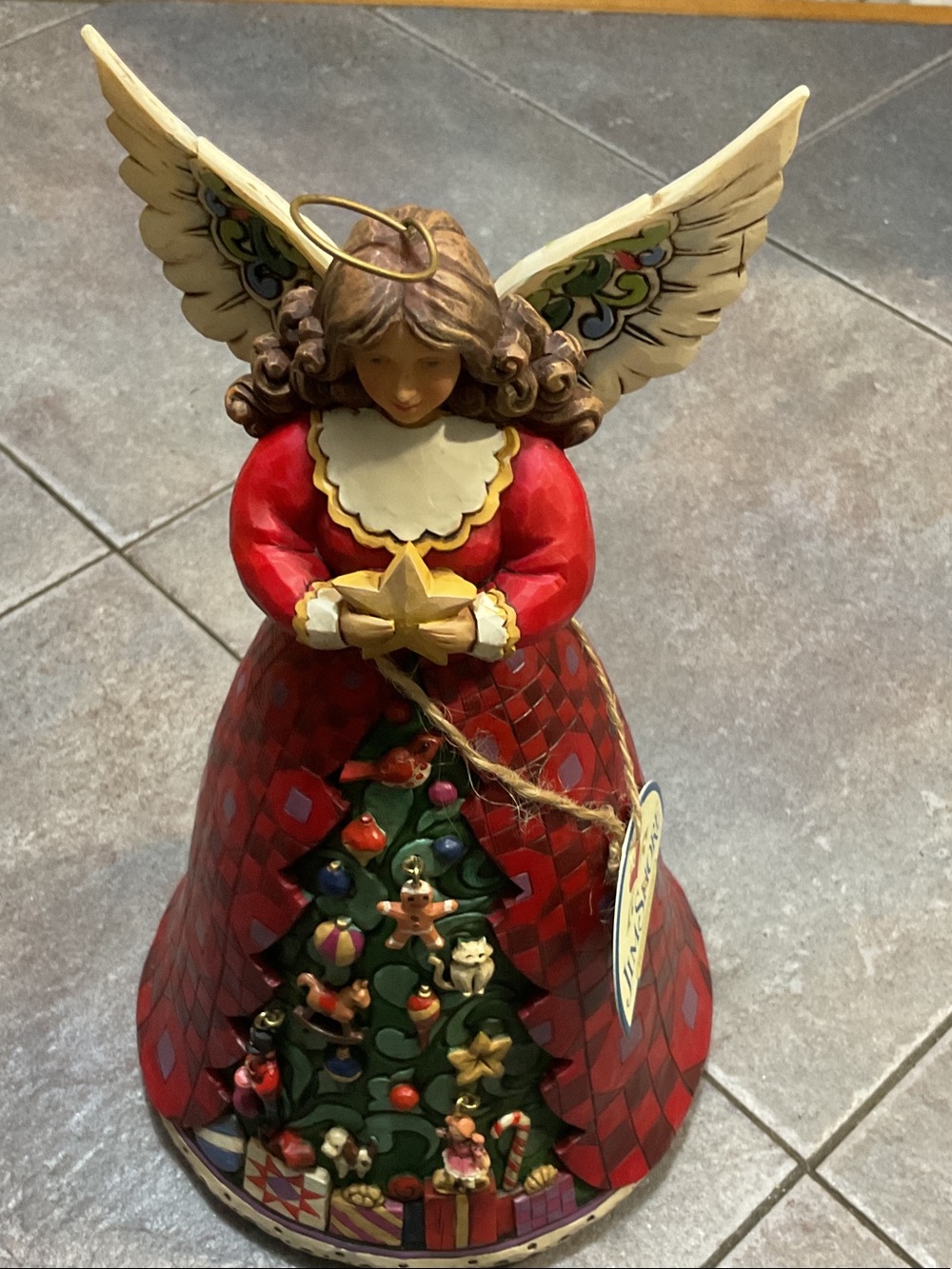 Jim Shore Red Angel Holding Gold Star Figurine music box